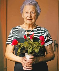 Old Woman With Flower In Vase Diamond Painting