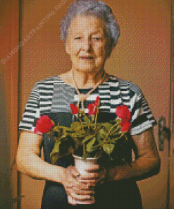 Old Woman With Flower In Vase Diamond Painting