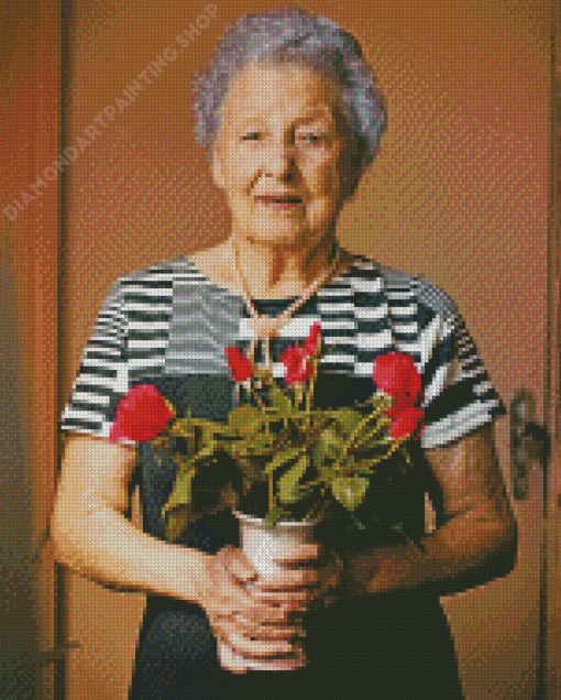 Old Woman With Flower In Vase Diamond Painting