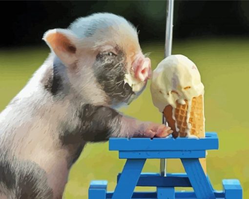 Pig Eating Ice Cream Diamond Painting