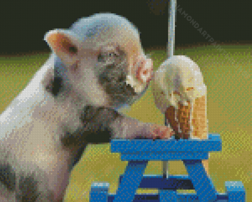 Pig Eating Ice Cream Diamond Painting