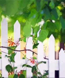 Plant On White Picket Fence Diamond Painting