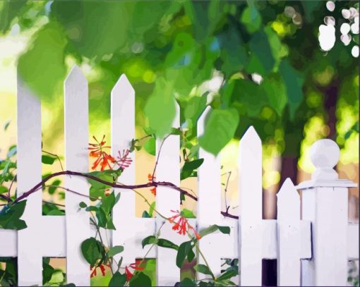 Plant On White Picket Fence Diamond Painting