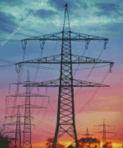 Powerlines In Beautiful Sunset Diamond Painting