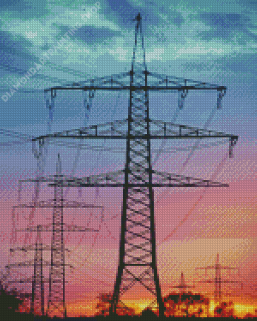 Powerlines In Beautiful Sunset Diamond Painting