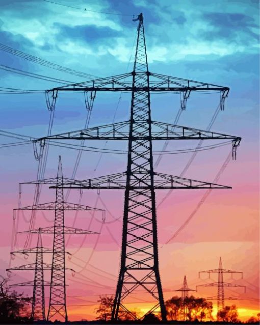 Powerlines In Beautiful Sunset Diamond Painting