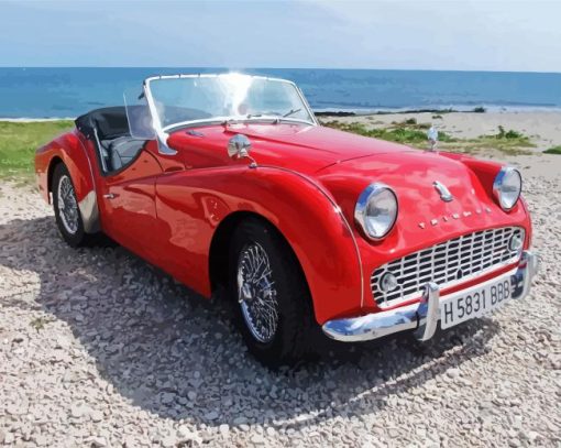 Red Triumph TR3A Car Diamond Painting