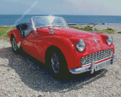 Red Triumph TR3A Car Diamond Painting