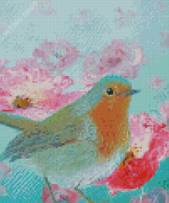 Robin In A Field Of Poppies Diamond Painting