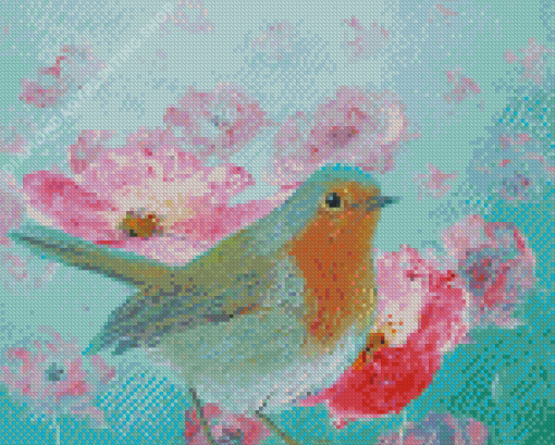 Robin In A Field Of Poppies Diamond Painting