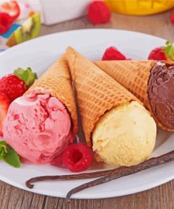 Strawberry Vanilla And Chocolate Ice Cream Cone Diamond Painting