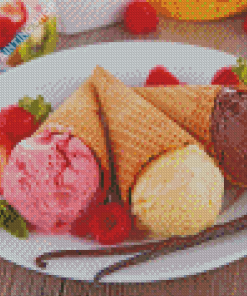 Strawberry Vanilla And Chocolate Ice Cream Cone Diamond Painting