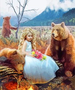 Three Bears With Beautiful Girl Diamond Painting