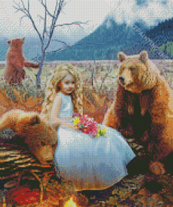 Three Bears With Beautiful Girl Diamond Painting