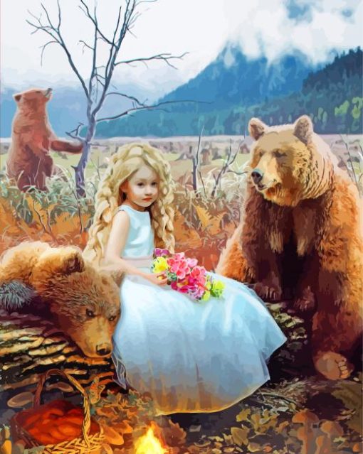 Three Bears With Beautiful Girl Diamond Painting