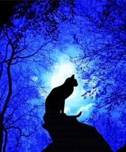 Trees And Lonely Cat Silhouette Diamond Painting