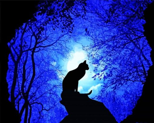 Trees And Lonely Cat Silhouette Diamond Painting