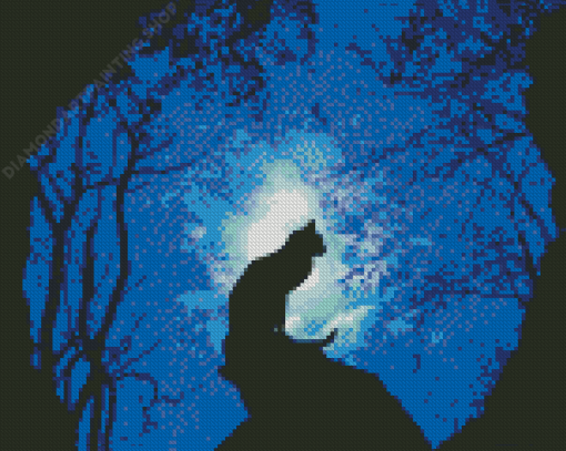 Trees And Lonely Cat Silhouette Diamond Painting