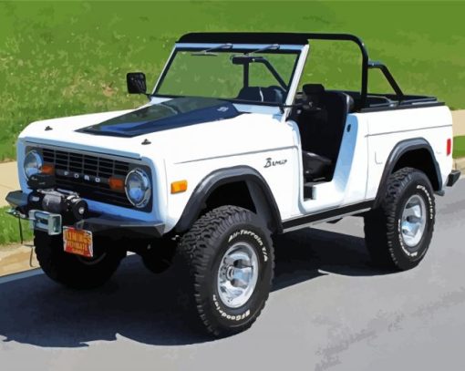 White 1977 Bronco Four Wheel Drive Diamond Painting