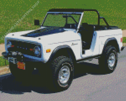 White 1977 Bronco Four Wheel Drive Diamond Painting