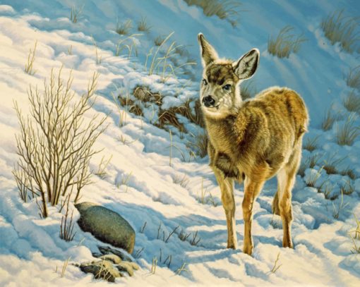 Winter Fawn Mule Deer Diamond Painting