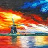 Abstract Windmill At Sunset Art Diamond Painting