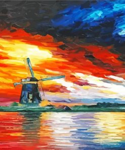 Abstract Windmill At Sunset Art Diamond Painting