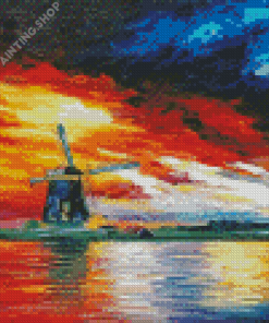 Abstract Windmill At Sunset Art Diamond Painting