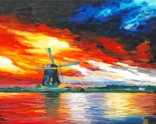 Abstract Windmill At Sunset Art Diamond Painting