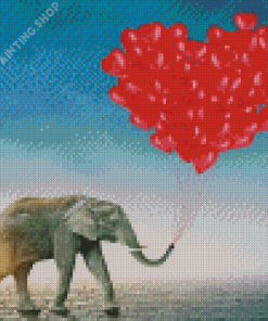 Elephant And Balloons Hearts Diamond Painting