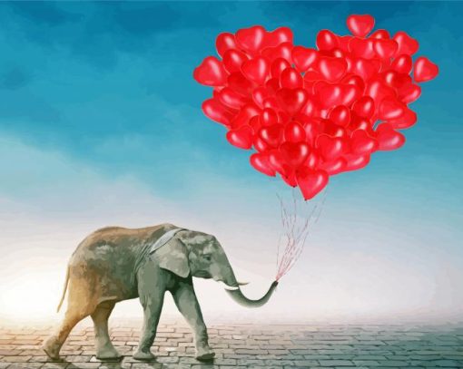 Elephant And Balloons Hearts Diamond Painting