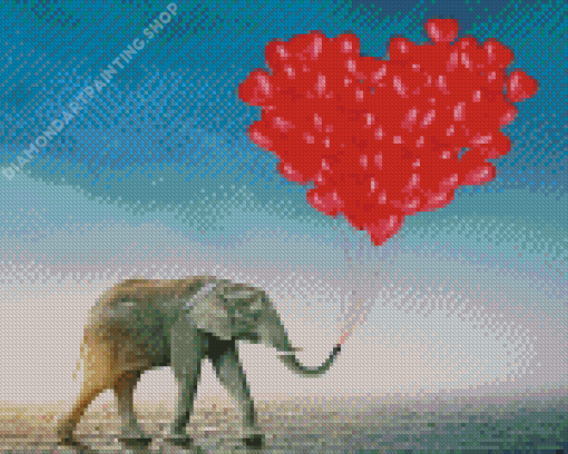 Elephant And Balloons Hearts Diamond Painting