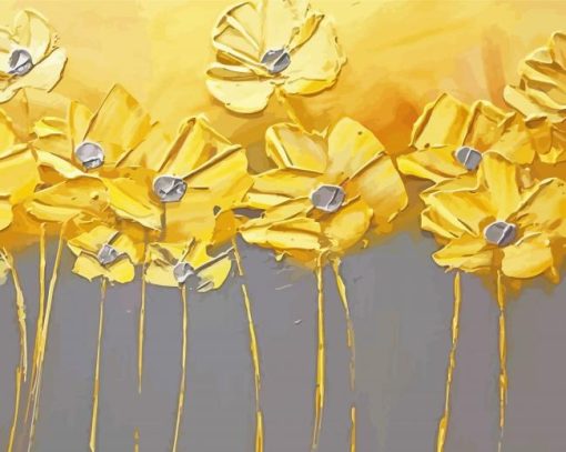 Floral Yellow And Gray Diamond Painting