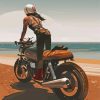 Girl On Motorcycle At The Beach Diamond Painting