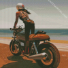 Girl On Motorcycle At The Beach Diamond Painting