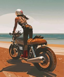 Girl On Motorcycle At The Beach Diamond Painting