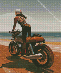 Girl On Motorcycle At The Beach Diamond Painting