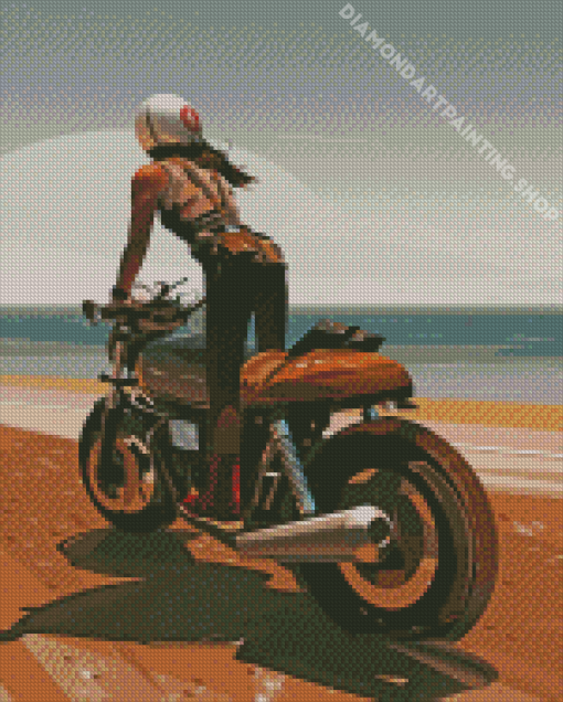 Girl On Motorcycle At The Beach Diamond Painting