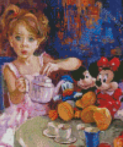 Girl And Tea With Puppets Diamond Painting