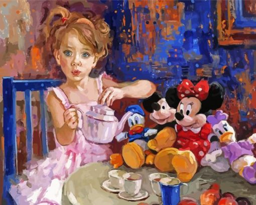 Girl And Tea With Puppets Diamond Painting