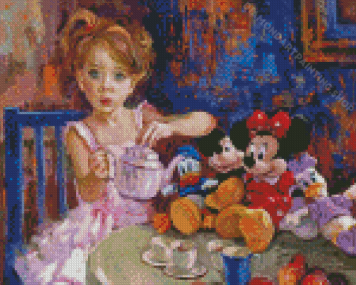 Girl And Tea With Puppets Diamond Painting