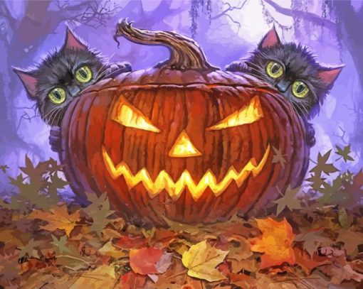 Halloween Cat In Autumn Diamond Painting