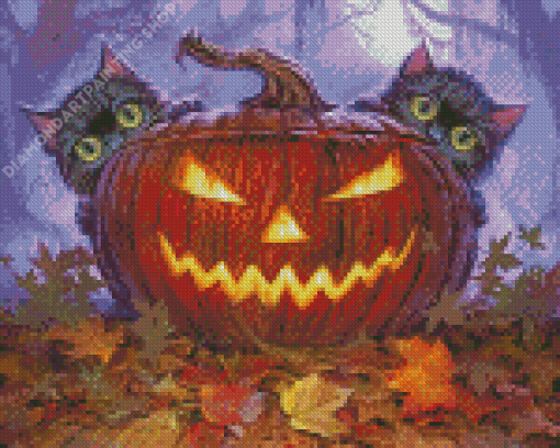 Halloween Cat In Autumn Diamond Painting