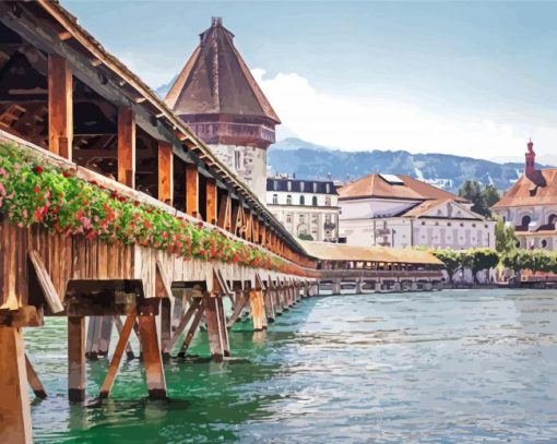 Lake Lucerne Bridge Diamond Painting