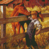 Little Girl And Horse In Farm Diamond Painting