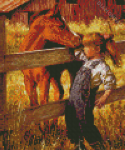 Little Girl And Horse In Farm Diamond Painting