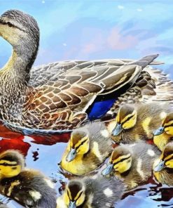 Mallard Duck And Baby Ducks Diamond Painting