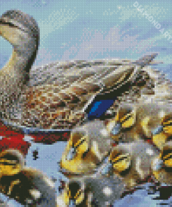 Mallard Duck And Baby Ducks Diamond Painting