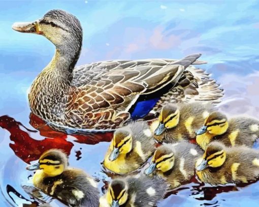 Mallard Duck And Baby Ducks Diamond Painting