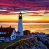 Portland Lighthouse Sunset Sky Diamond Painting